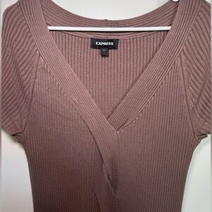 Express Women's Ribbed V-Neck Sweater Dress- Dusty Rose Color